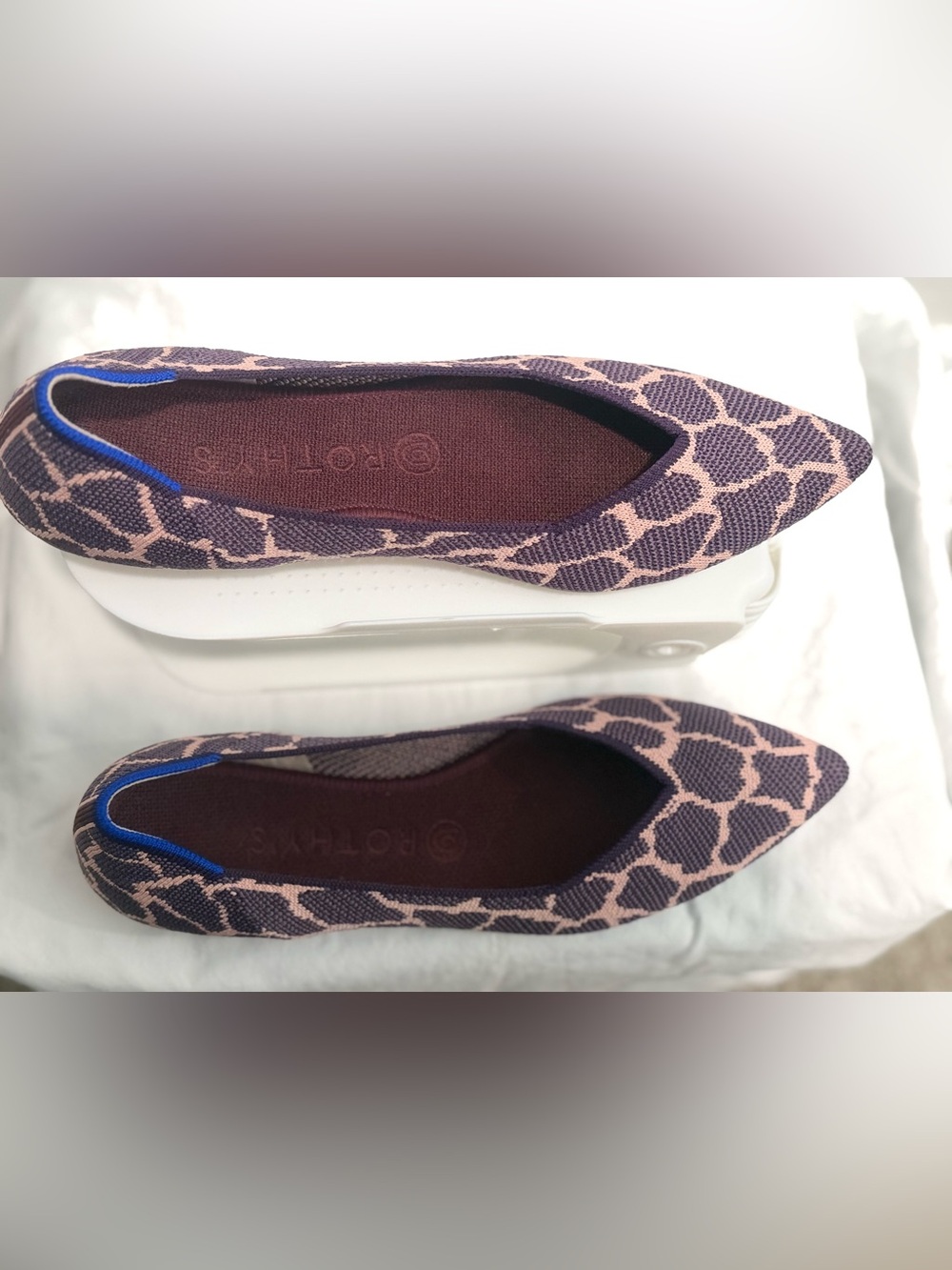 Rothy's purple and Blush Giraffe-Print Pointed Toe Flats